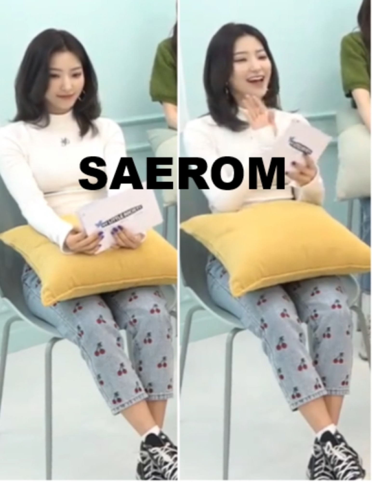 FROMIS9 SAEROM WORN STRAIGHT FIT CHERRY EMBROIDERY DENIM PANTS [6851]